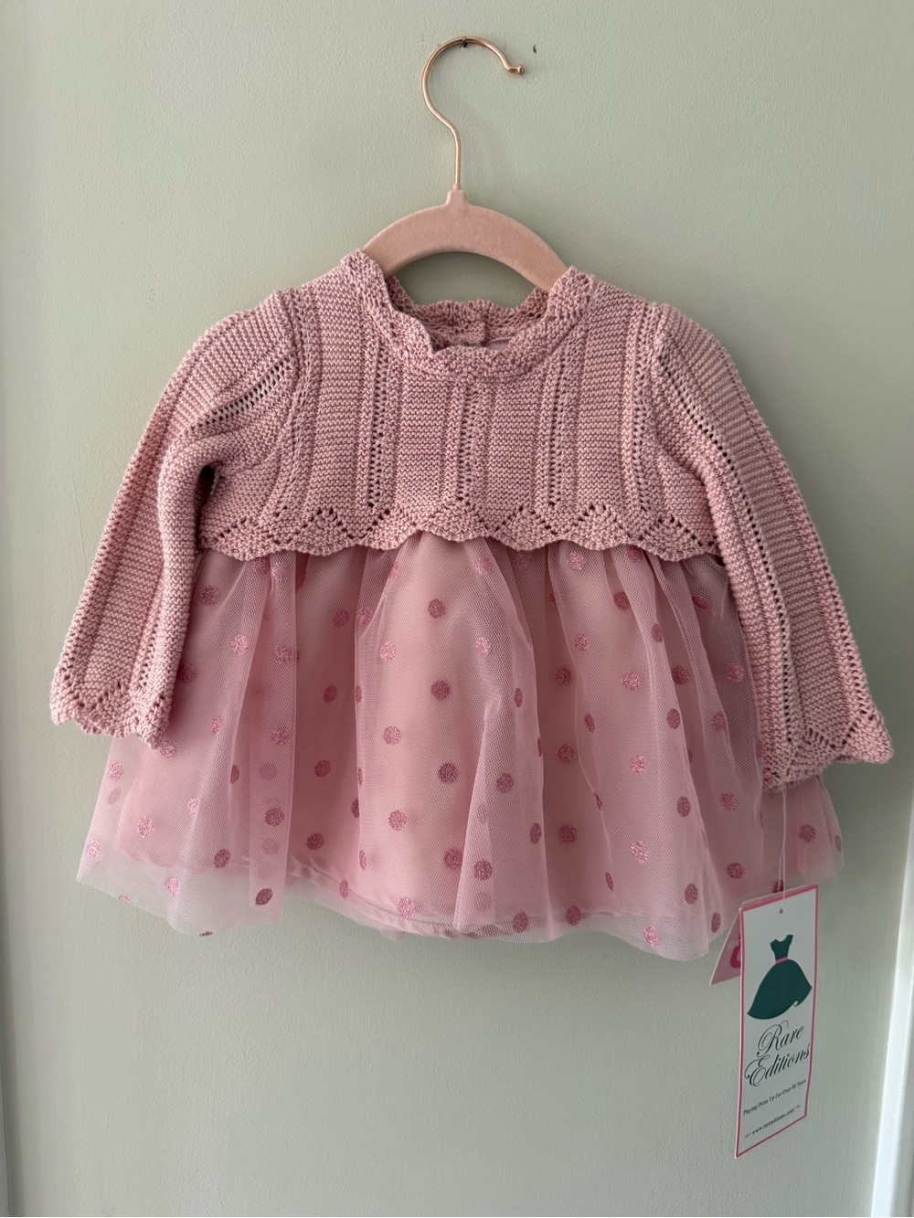 Rare Editions NWT‎ Pink Knit & Tulle Baby Girl Dress Bloomers 3-6 month